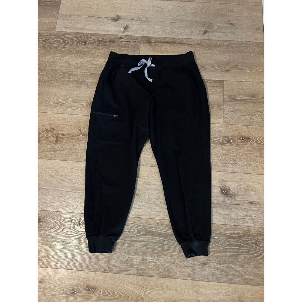 Figs Black Jogger Scrub Pants with Gray Drawstring